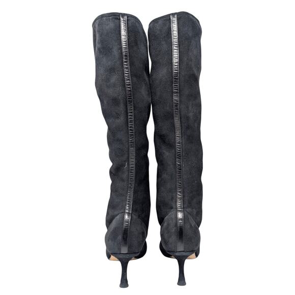Jimmy Choo Black Suede Knee High Boots Pointed Toe Heels Size 37.5 - Picture 6 of 9